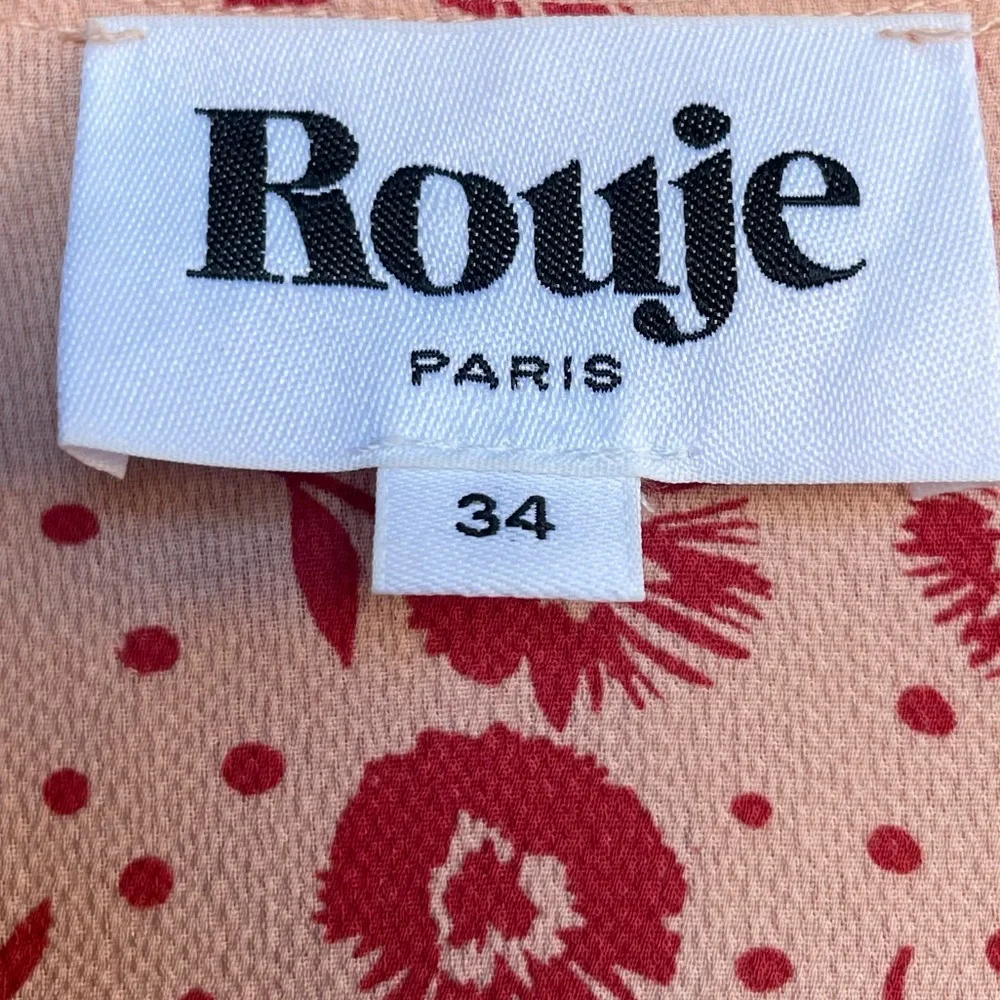 ROUJE Peach Pink Red Retro Classic Floral Dot Printed Rosalie Midi Wrap Dress - Picture 13 of 14